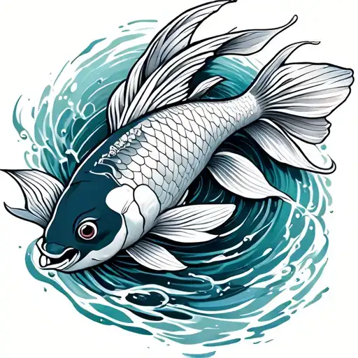 Koi Fish Swimming Upstream