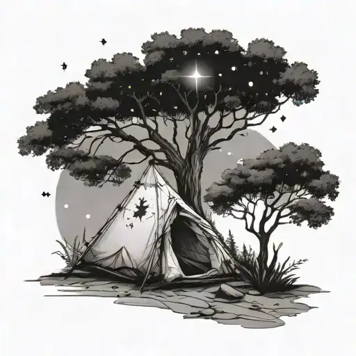 Tent Pitched Tree Growing Star Constellation