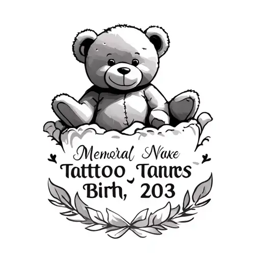 Memorial Tattoo Baby Name With Teddy Popping Out The Top Feel At The Bottom With Birth Date