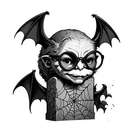 Gravestone With A Bat Wearing Circular Glasses With A Cobweb