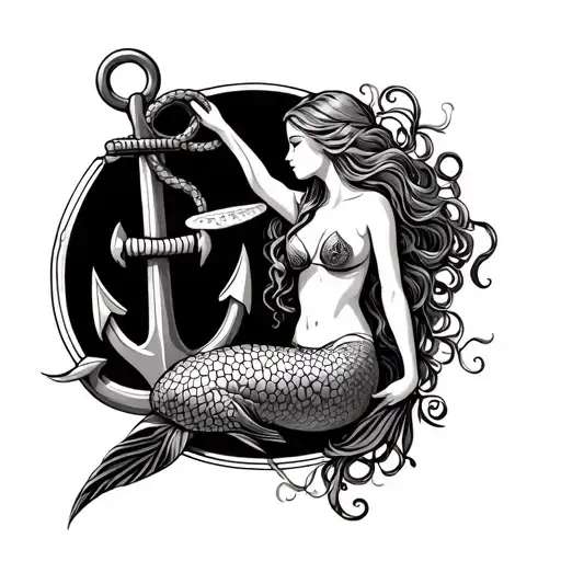 Anchor And Mermaid Sitting Side