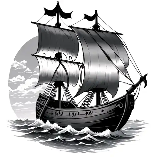 Viking Ship In Sky Tattoo Design