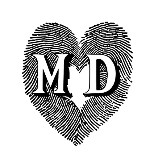 Heart Finger Print With Initials M And D