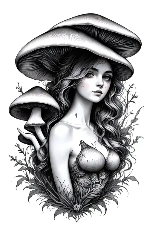 Cancer Zodiac Woman With Mushrooms
