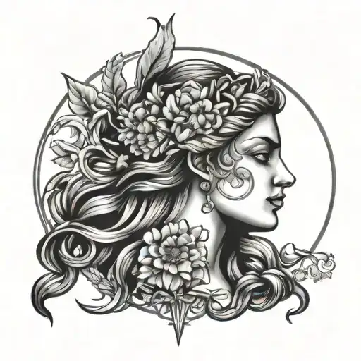 Demeter Goddess Gemini Sign Flowers Intertwined Stars