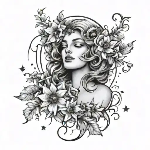 Demeter Goddess Gemini Sign Flowers Intertwined Small Stars