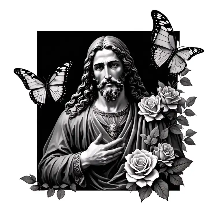 Saint Jude Thaddeus With Butterflies And Roses