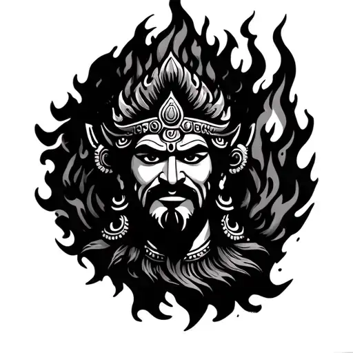 Bhairav With Fire Background Black