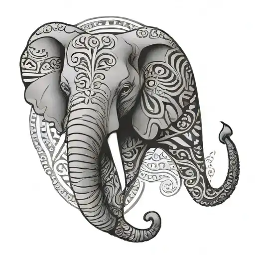 Tattoo Of An Elephant Head With An African Pattern Behind It With The Word Cote D'ivoire
