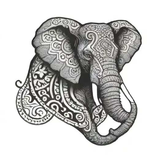Tattoo Of An Elephant Head With An African Pattern Behind It With The Word Cote D'ivoire