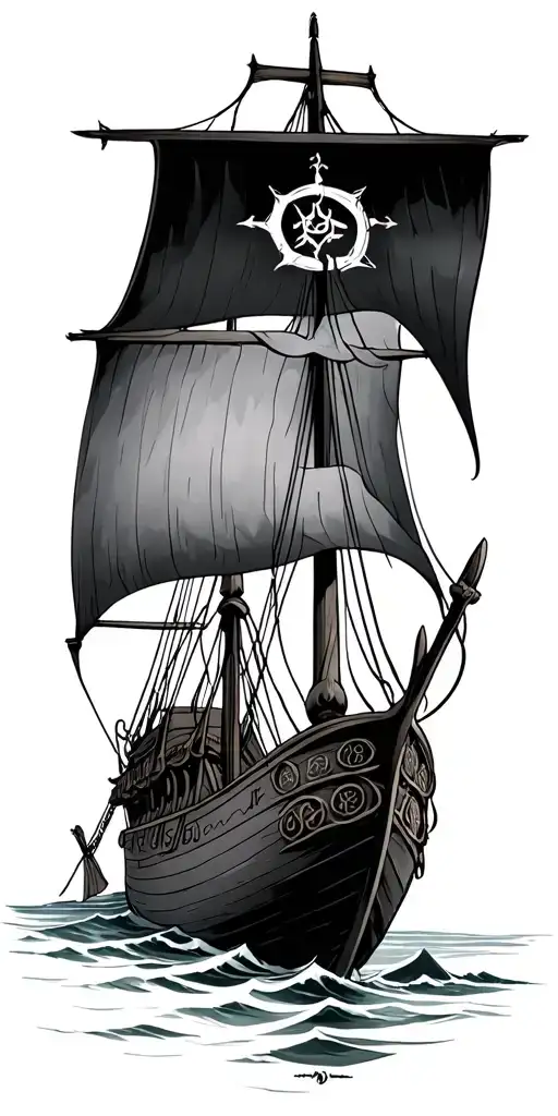 Viking Ship With Knots And Elder Futhark Runes