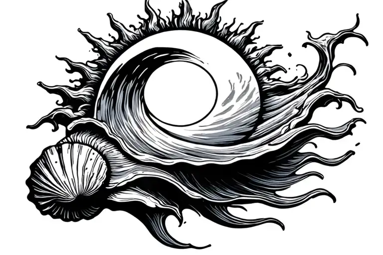 Sun Above Wave Below Seashell Surrounded