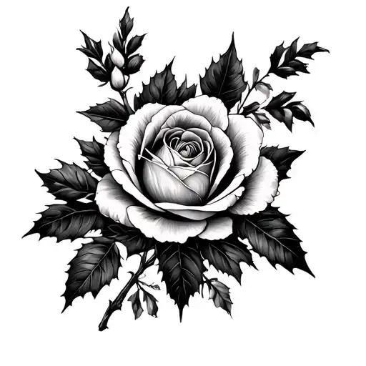 Rose Daffodil Holly And Peony Flowers