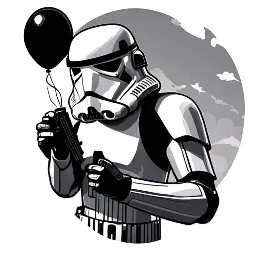 Stormtrooper Holding A Balloon Floating