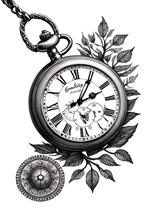Family Tree And Compas Pocket Watch Black