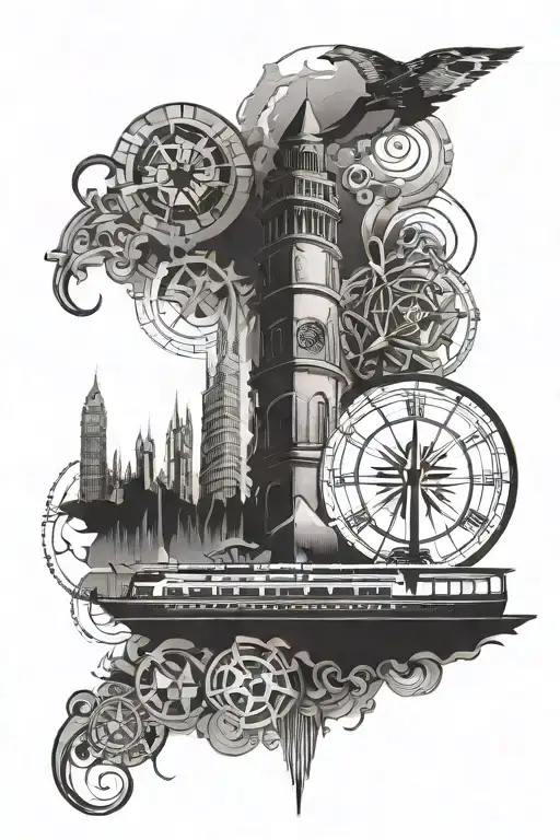 Travel Inspired Half Sleeve Featuring Iconic Symbols