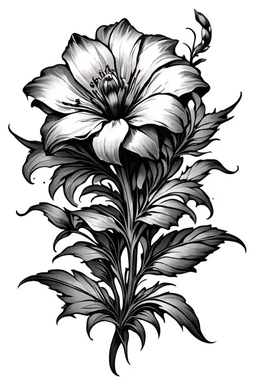 Cyber Sigilism Style Tattoo Design Featuring Flower