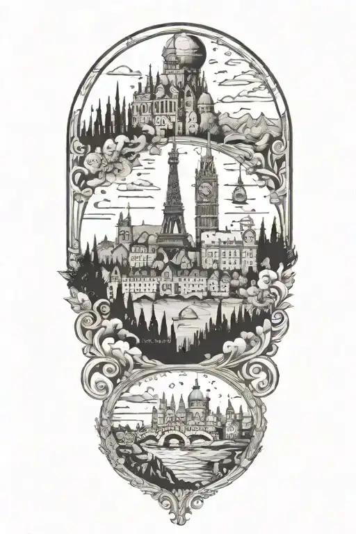Travel Inspired Tattoo Featuring European Landmarks