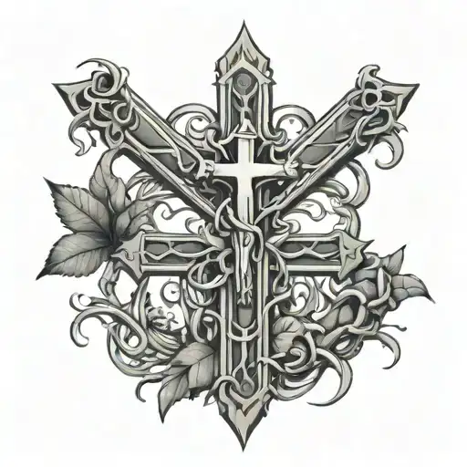 3 Nail Crucifix With Christs Thorns Plant Wrapped Around