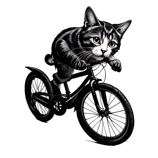 Black And White Cat Riding A Bike