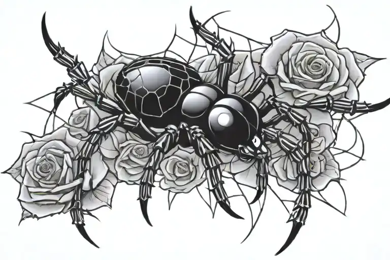 5150 Rose With Black Widow Spider With Web