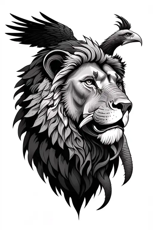 Lion With An Eagle And Elephant