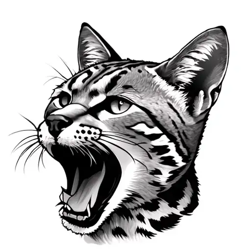 Bobcat Face With Mouth Open
