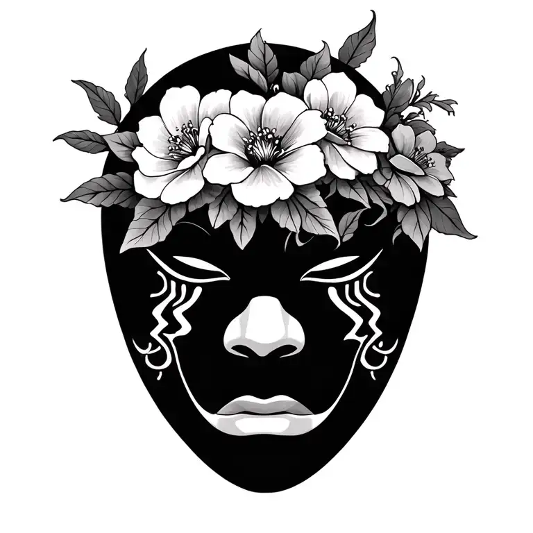 Japaneese Mask And Flowers