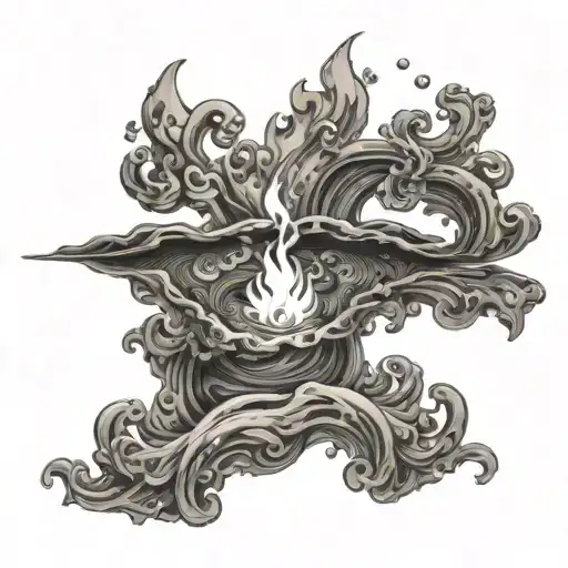 Fire Reflected In Water Drawing God Particles