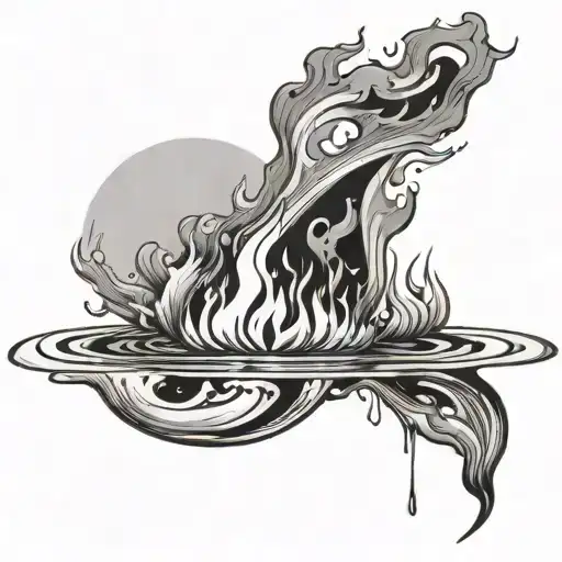 Minimalist Fire Reflected In Water Drawing God Parcticles
