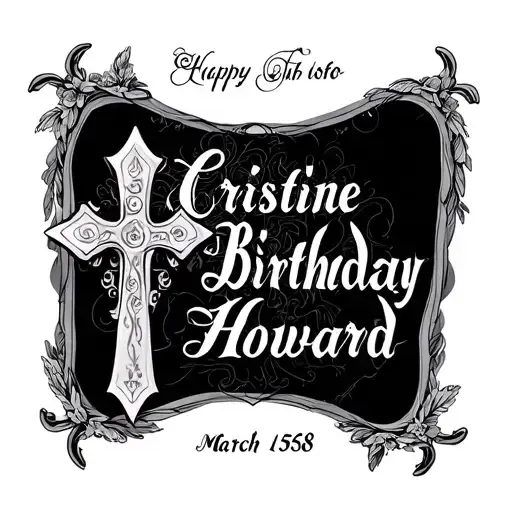 Cristine Howard In A Gothic Font With Her Birthday March 5Th 1958 With A Small Cross