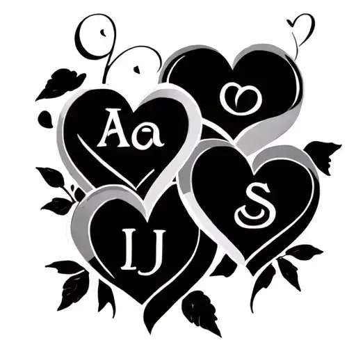 Four Hearts Intertwined With Initials A J L S