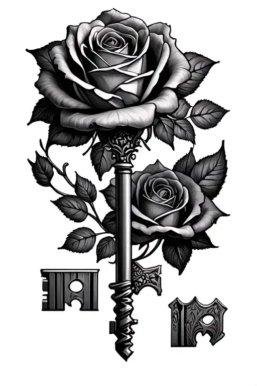 Key And Roses Intertwined