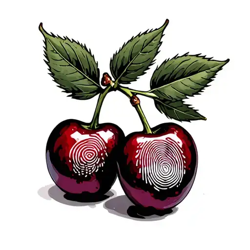 Cherrys With Fingerprints On Them With A Cross Carry On Underneath