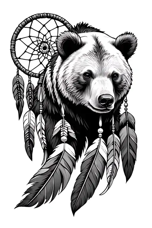 Black And White Bear With Dream Catcher Indigenous Inspired
