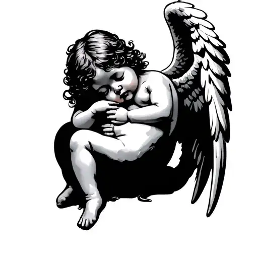 Full Body Baby Angel With Wings And Arms Down And Cradled And Cuddled Up Next To Someone