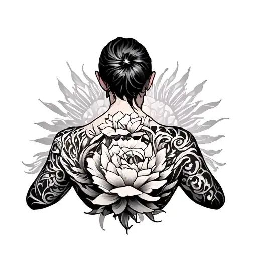 Irezumi Back Tattoo With Mandearing Edges That Is Filled