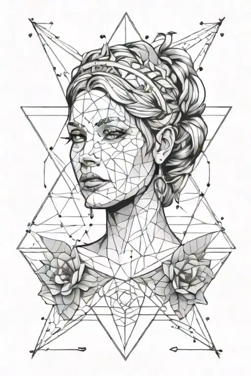 Geometrical Design Of Hera's Face With Triangles And Lines With Constellation Of Cancer