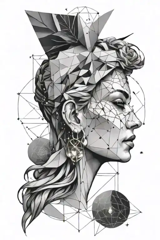 Geometrical Design Of Hera's Face With Triangles And Lines With Constellation Of Cancer