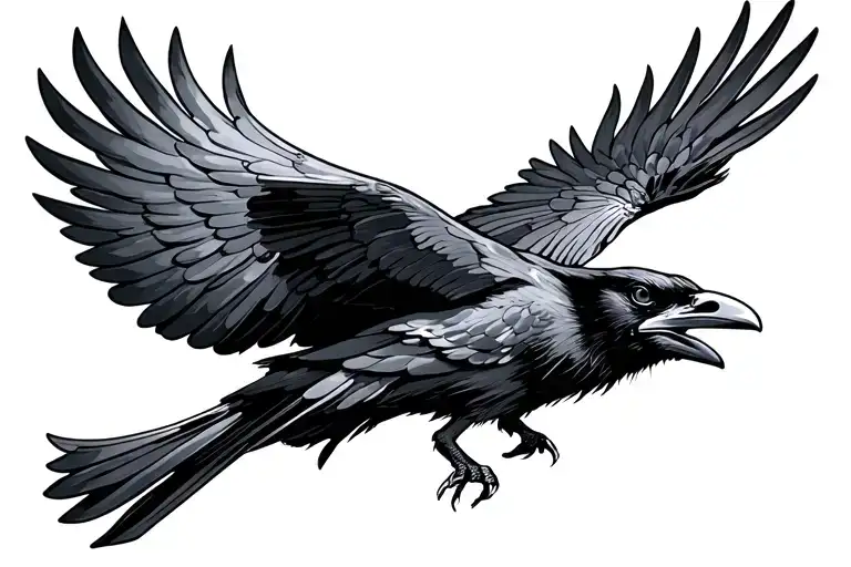 Raven Flying From Front
