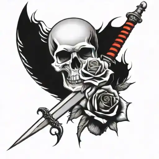 Skull And Rose With Sword Piercing