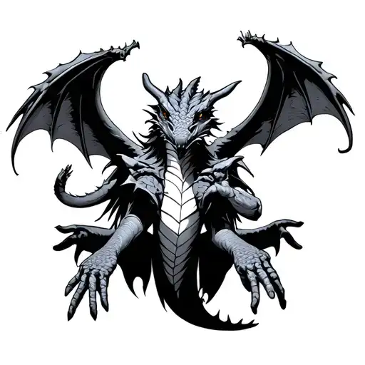 Wyvern With Wings Out And Witch Hands Reaching