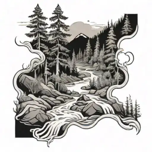 Montanin Forest Flowing River Running