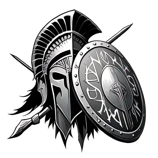 Spartan With A Shield And Monograms Below