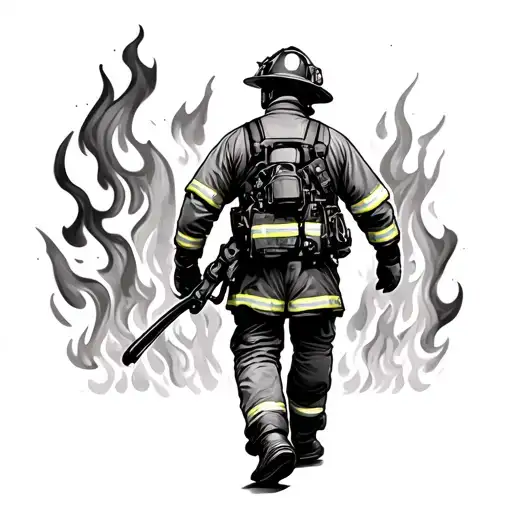 Firefighter Walking Through Flames Back
