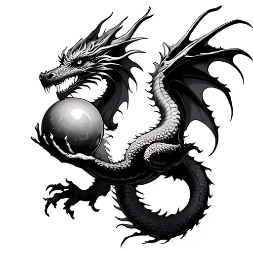 Dragon Holding A Sphere Full Back