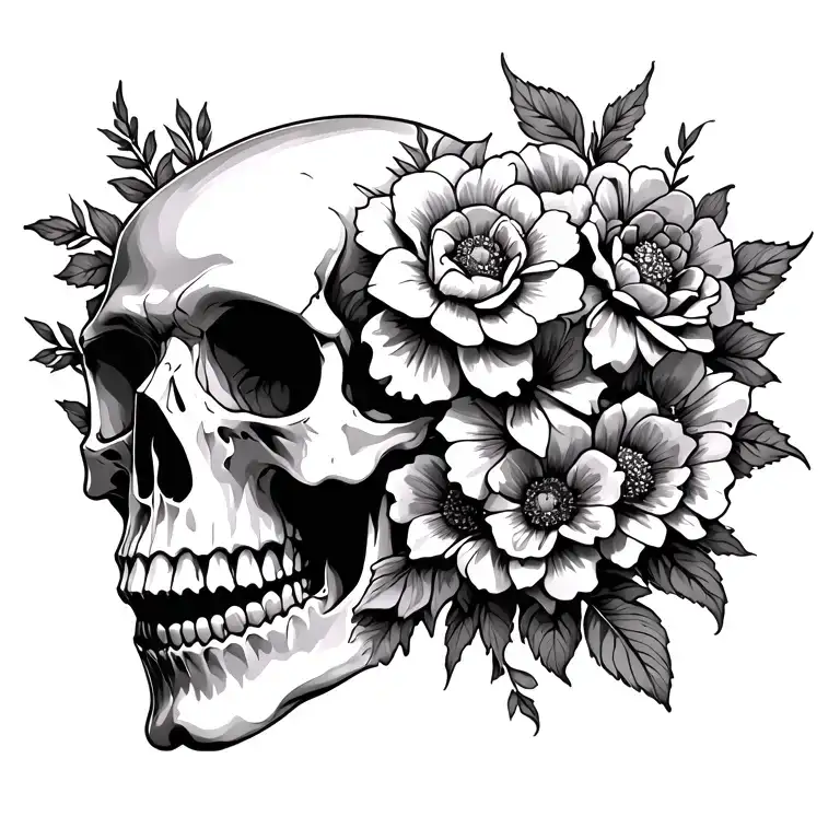 Skull With Flowers Intertwined