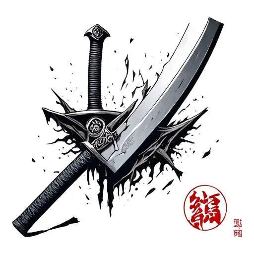 Katana With A Broken Short Blade In Fragments In The Style Of Gravity Schedule