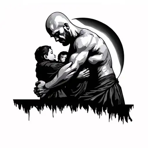 Bald Man Protecting His Family