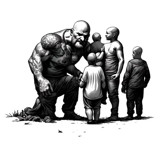 Bald Man Protecting His Family